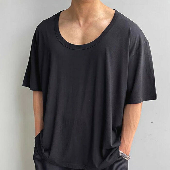 U-Neck - 接触冷感tシャツ メンズ 夏 tシャツ アイスシルクtシャツ カットソー 半袖tシャツ Uネック 半袖 トップス シンプル 無地 カジュアル かっこいい おしゃれ きれいめ ファッション