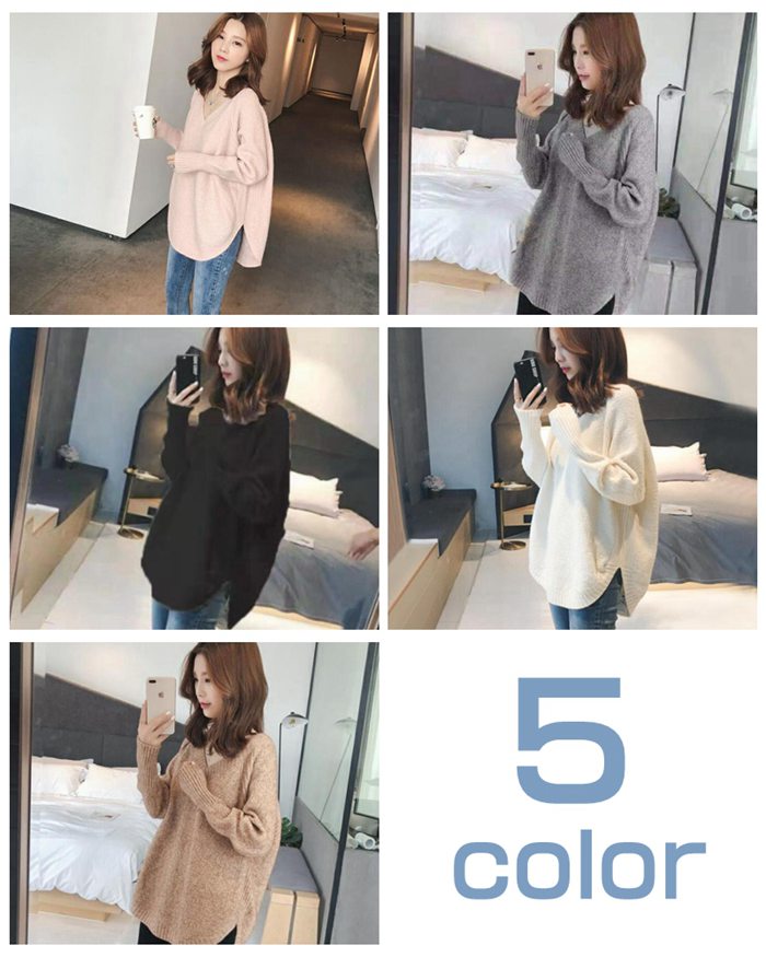 トップス チュニック ニット レディース 裾ラウンド vネック 長袖 レイヤード スリット入り カジュアル 体型カバー 大人 可愛い きれいめ 冬 秋