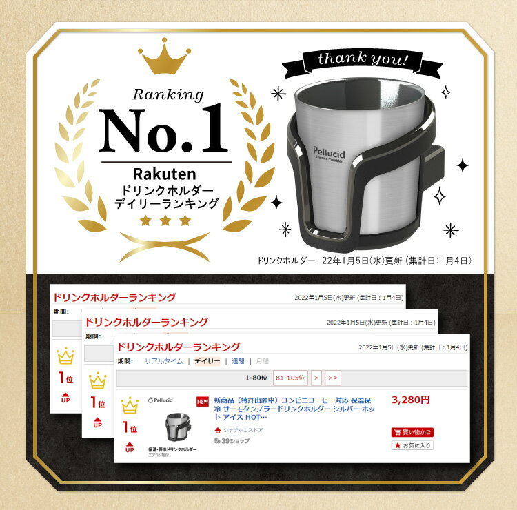 新商品（特許出願中）コンビニコーヒー対応 保温保冷 サーモタンブラードリンクホルダー シルバー ホット アイス HOT＆ICE S/M/L 兼用 ペルシード PDK2114