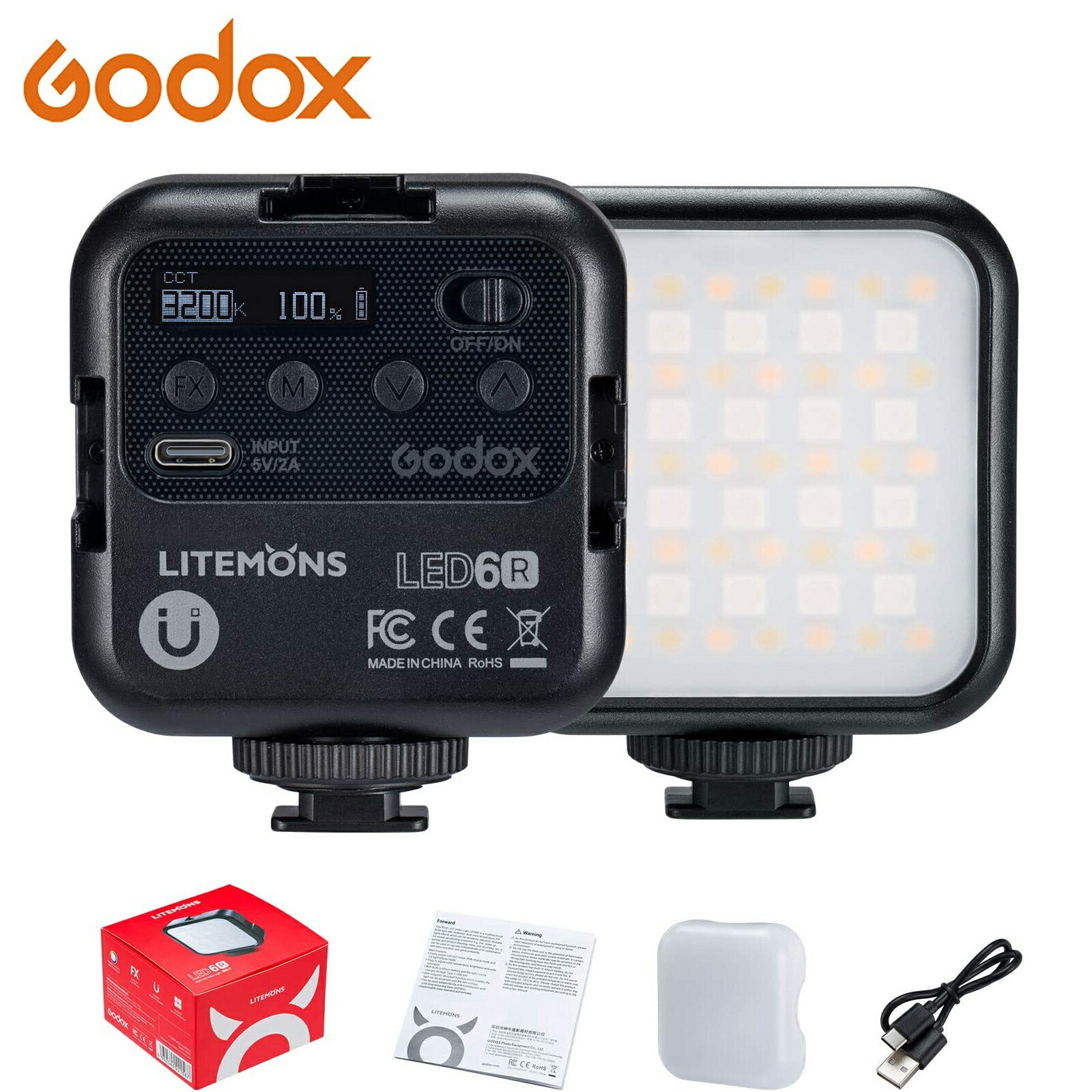 【あす楽対応】日本正規代理店品 GODOX LITEMONS LED6R ビデオライト RGBライト ミニ 撮影ライト マグネット式 色温度3200K-6500K CRI95 HSI 13FX照明効果 USB-C充電式 Youtube Vlog 撮影 Gopro Osmo Pocket Samsung Nikon