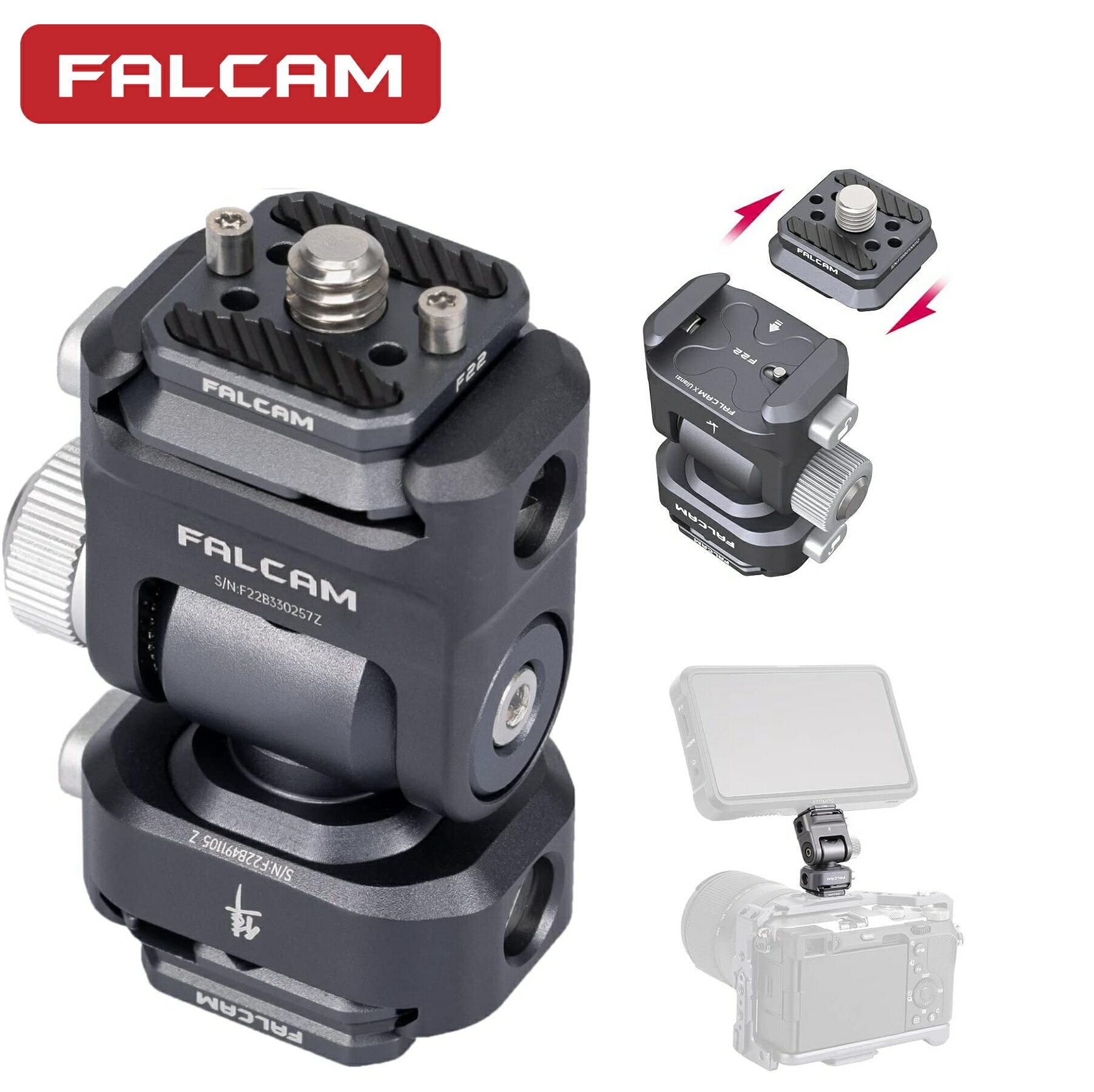 【あす楽対応】Falcam Ulanzi F22 カメラモニターマウントアクセサリー クイックリリース 2wayフルードヘッド ミニ ダブルボールヘッド モニターホルダー アダプター180°回転 デジタル一眼レフカメラマイク/LEDビデオライト/モニター/三脚/一脚 2543 1