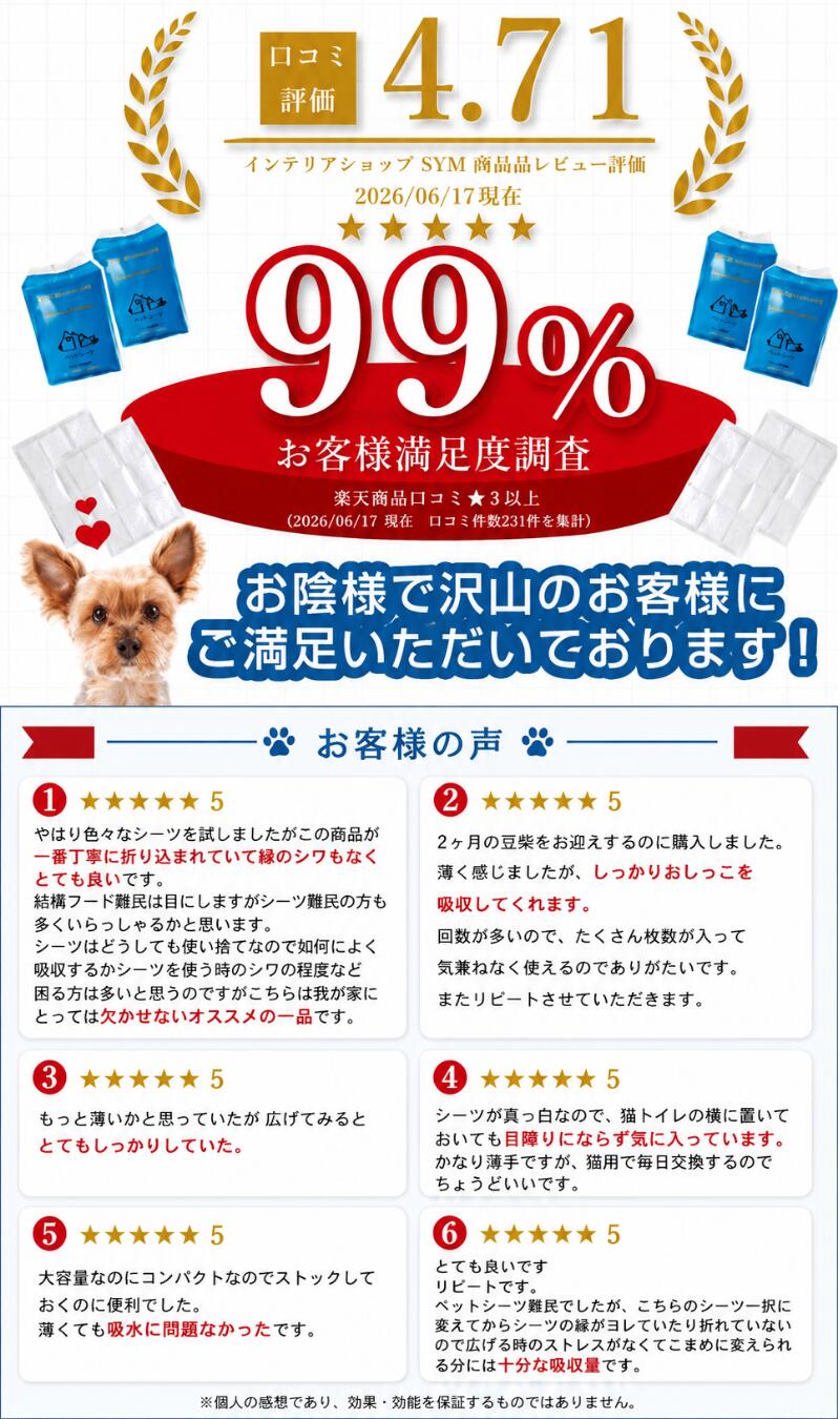 ＼マラソンP5倍＆クーポン配布／【レビュー高評価！大容量でお得】ペットシーツ ワイド ペットトイレ レギュラー ワイド スーパーワイド 薄型 大容量 800枚 400枚 200枚 使い捨て 小型犬 犬 猫 超吸収 トイレシート 小動物 安い ペットシート 超薄手 sym1interior-10000313 インテリアショップSYM サンプル画像3