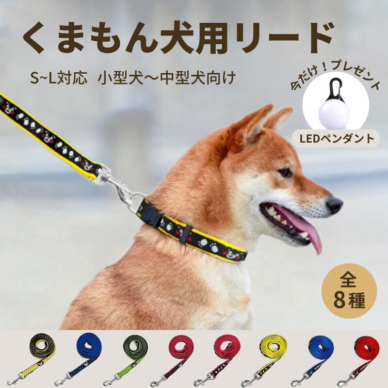 ★在庫一掃セール★在庫限り598円～ 【LEDライトおまけ付】くまモン 犬用リード 全8種 小型犬 中型犬 対応 散歩用 お出かけリード ナイロン製 丈夫 頑丈 耐久性 S/M/Lサイズ対応 ～30kg対応 かわいい柄 滑りにくい 持ちやすい ペット用品 おしゃれ 引き紐 ドッグリード