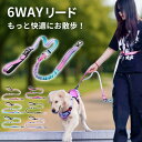 【店内全品クーポン対象】犬用6WAY多機能リード ショルダー 腰掛け 手持ちOK 両手フリー 散歩 ハイキング 登山 マラソン 脱走防止 迷子対策 お出かけに便利 調節可能 軽量 丈夫 ペット用リード 小~大型犬対応 カラーグラデーションデザイン おしゃれ 反射素材付き 送料無料