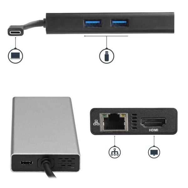 USB Type-C接続マルチアダプタ 4K HDMI対応 2x USB-Aポート 60W USB Power Delivery GbEポート DKT30CHPD