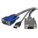 StarTech.com 1.8m パソコン自動切替器専用極細KVMケーブル 2 in 1 USB/VGA KVMケーブル ブラック D-Sub 15ピン オス - USB A / D-Sub 15ピン オス SVUSBVGA6