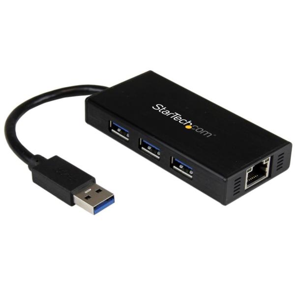 StarTech.com 3ポートUSB 3.0ハブ付きギガビットEthernet対応LANアダプタ (アルミ筐体、本体一体型ケーブル) USB3.0接続イーサネット対応有線LANアダプタ ST3300GU3B