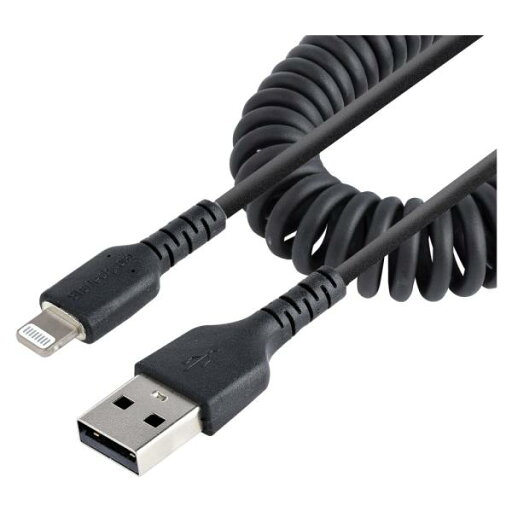 StarTech.com 高耐久Lightning-USB-Aケーブル 1m コイル(伸縮)型/ブラック/アラミド繊維補強/MFi認証/iPhone充電ケーブル RUSB2ALT1MBC StarTech.com 高耐久Lightning-USB-Aケーブル 1m コイル(伸縮)型/ブラック/アラミド繊維補強/MFi認証/iPhone充電ケーブル RUSB2ALT1MBC