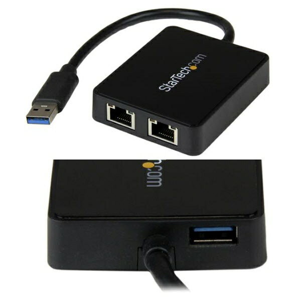StarTech.com USB 3.0-2ポートGigabit Ethernet LANアダプタ ブラック (USBポートx1付き) 10/100/1000Mbps NICネットワークアダプタ USB32000SPT