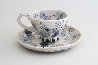 日本製 染ぶどう コーヒー碗皿（紫）陶器 カップ＆ソーサ コーヒーカップ 国産 プレゼント ギフト 贈り物 敬老の日