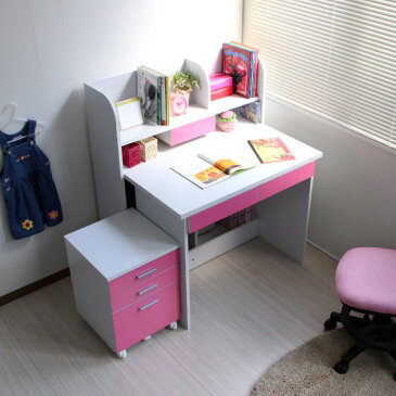 送料無料 3WAYレイアウト デスクセット デスク+書棚付きラック+3段チェスト ピンク&ホワイト 本棚 書棚 収納 PCデスク 学習デスク 学習机 書斎 ワークデスク オフィスデスク 勉強机 机 つくえ 作業机 おしゃれ 北欧 かわいい