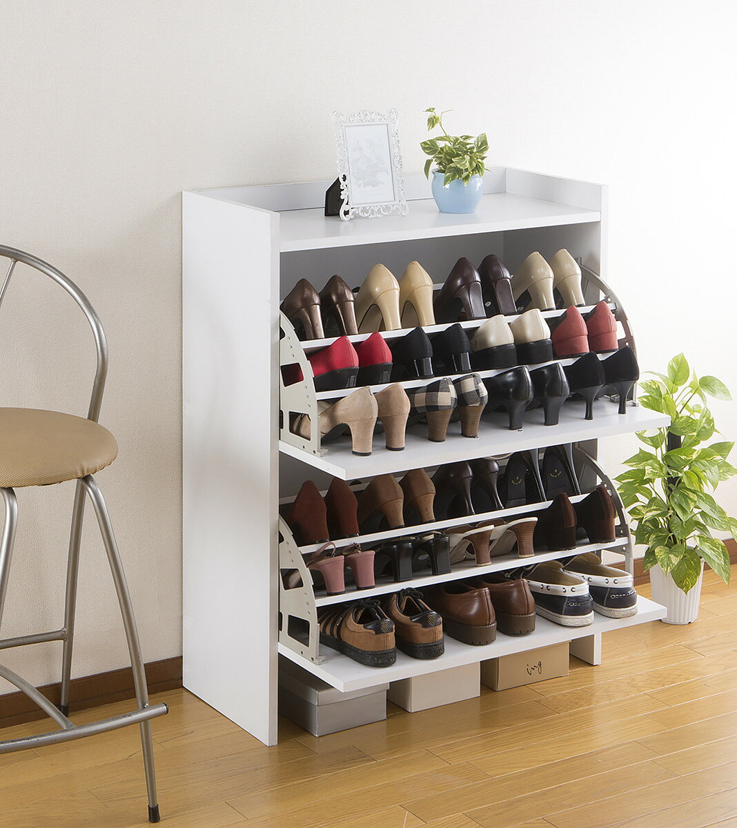 省スペース シューズラック 2段 スリム シューズ ラック 靴箱 シューズボックス 靴入れ 下駄箱 薄型 玄関収納 大容量 おしゃれ [2]