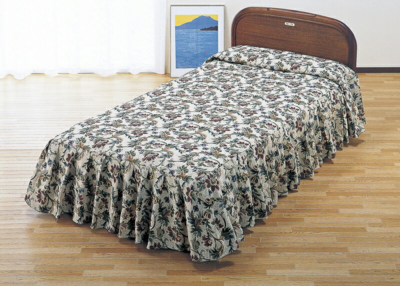 ゴブラン織エレガントベッドカバーダブル 花柄 フリル おしゃれ 洗える 手触り 肌触り インテリア 高級感 北欧 ヨーロピアン 優雅 かわいい きれい ダブルサイズ Dサイズ