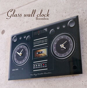 壁掛時計 ガラスウォールクロック［ラジカセ］おしゃれ インテリア ウォールオブジェ 壁飾り カジュアル レトロ 2針 アメリカン 北欧 音楽系 壁掛け時計