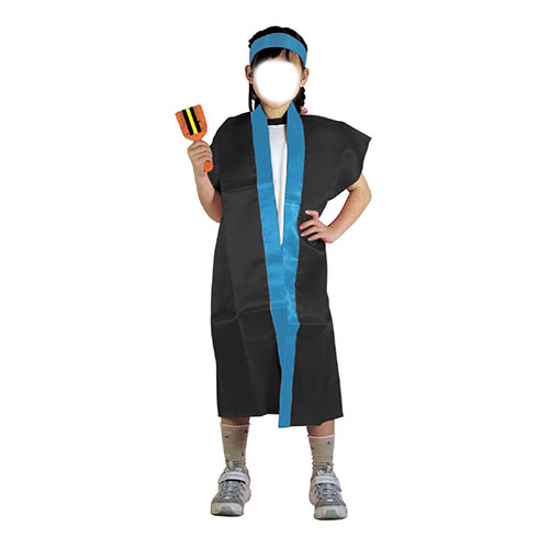 送料無料 【10個セット】 ARTEC サテンロングハッピ黒(青襟)S(ハチマキ付) ATC2362X10