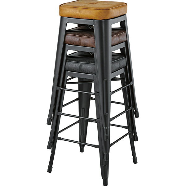 ハイスツール 腰掛け スチール レザー スタッキングスツール イス 椅子 チェアー オットマン 玄関 キッチン 台所 リビング コンパクト レトロ モダン 北欧 ブルックリン 西海岸 男前 インテリア おしゃれ シンプル アンティーク 姫系 カントリー かわいい 高級感 ブラウン [2]