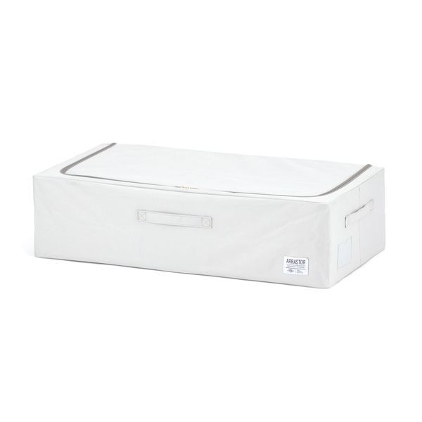 積み重ねできるストレージボックス 浅型ワイド ホワイト 収納ボックス 収納箱 白色 持ち運び 持ち手 フタ付き シンプル 収納ケース