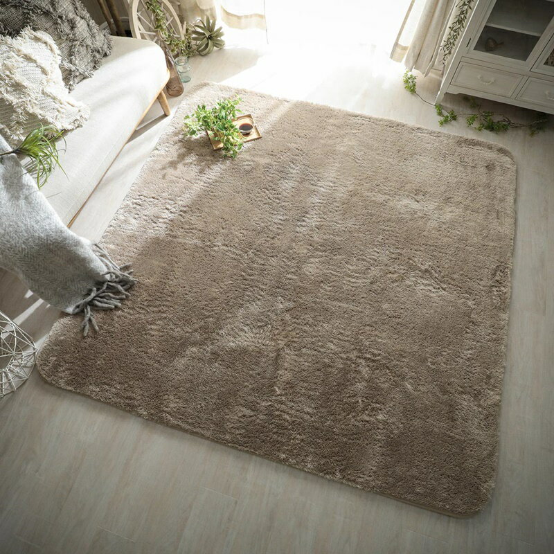 Patterned - マイクロファイバーラグ ベージュ BE 190x240cm 長方形 ラグマット ラグカーペット 絨毯 じゅうたん センターラグ おしゃれ カジュアル かわいい 1人暮らし 肌触り 手触り 手洗い ホットカーペット対応 床暖房対応 滑り止め すべり止め ルームマット ひとり暮らし