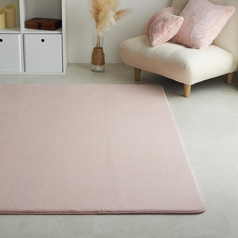 Rakuten - ラビットファー ラグ 190x240cm ピンク ラファ ラグマット ラグカーペット 洗える すべり止め ウォッシャブル ホットカーペットカバー おしゃれ かわいい 韓国風 一人暮らし リビング 白家具 北欧 さらさら ふっくら