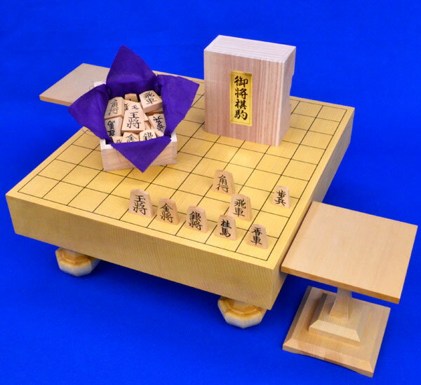 将棋セット　新かや2寸一枚板足付将棋盤セット(木製将棋駒黄楊上彫駒)