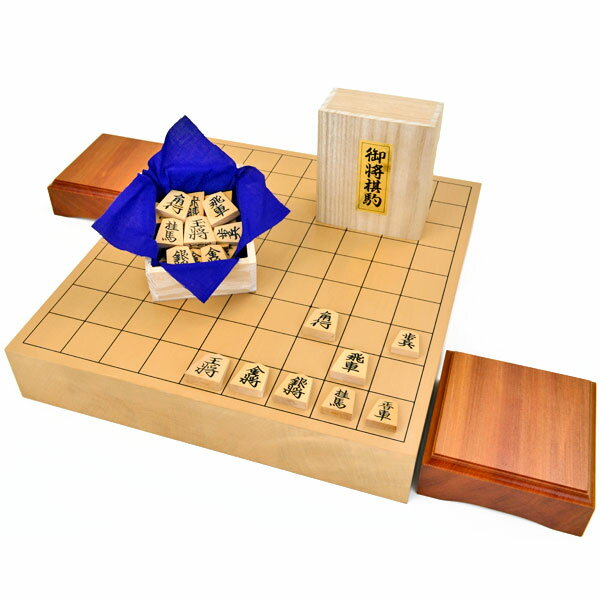 将棋セット　新桂2寸ハギ卓上将棋盤セット(木製将棋駒黄楊上彫駒)