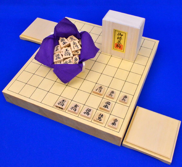 将棋セット　ヒバ1寸5分卓上将棋盤セット(将棋駒黄楊錦旗彫駒)