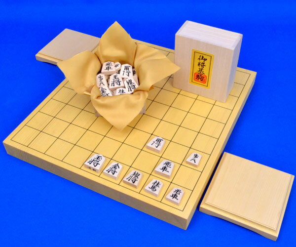 将棋セット　新かや1寸卓上将棋盤セット(将棋駒白椿中彫駒)