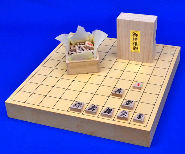 木製将棋セット　ヒバ1寸5分卓上将棋盤セット(木製将棋駒アオカ押し駒)