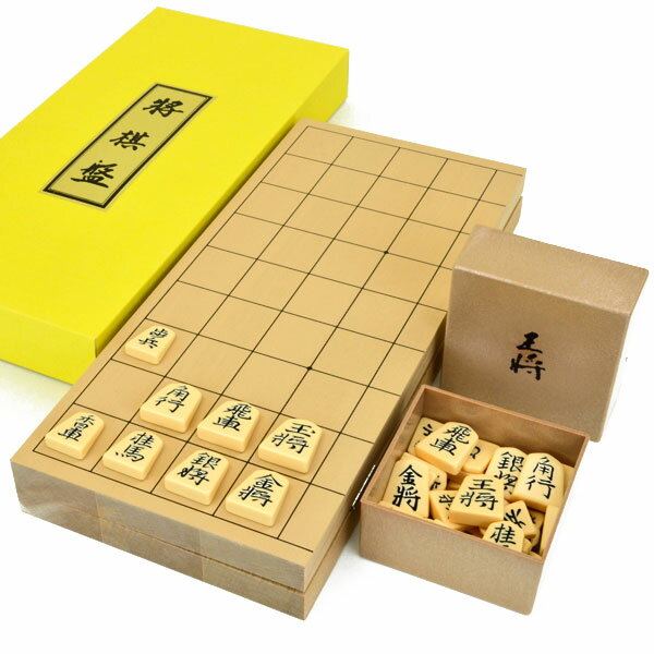 木製将棋セット　新桂7号折将棋盤セット(プラ将棋駒王将)