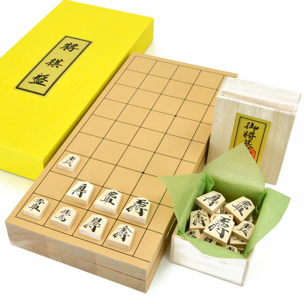 木製将棋セット 新桂7号折将棋盤セット(将棋駒優良押し駒) ※不織布付きのサムネイル