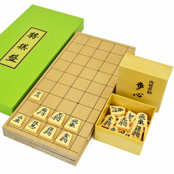 木製将棋セット　新桂5号折将棋盤セット(プラ将棋駒歩心)