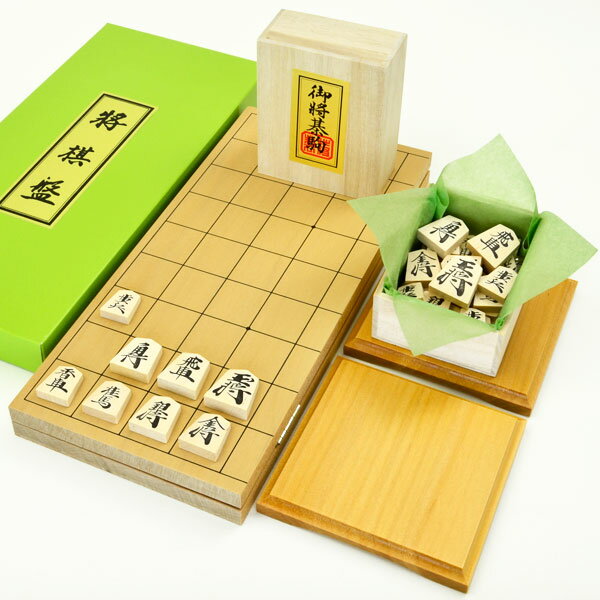 木製将棋セット　新桂5号折将棋盤セット(木製将棋駒樺材優良押し・駒台)のサムネイル