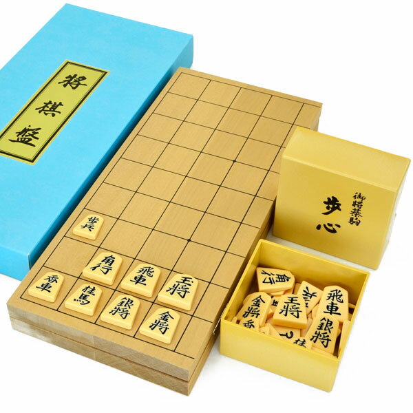 木製将棋セット　新桂6号折将棋盤セット(プラ将棋駒歩心)