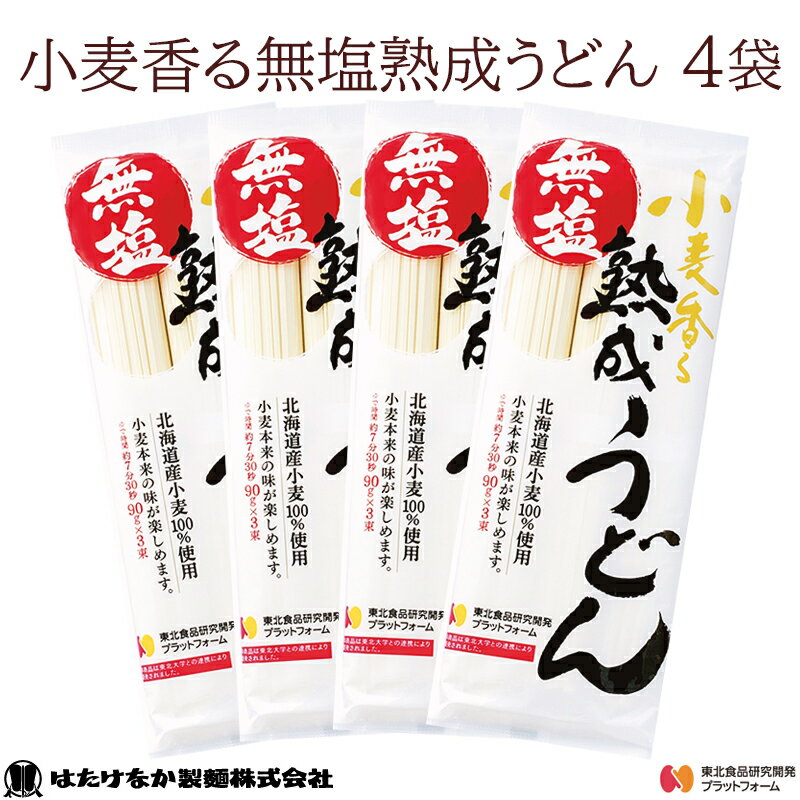    小麦香る無塩熟成うどん 270g×4袋 約8〜12人前 食塩不使用 減塩食生活 麺 乾麺 饂飩 鍋にそのまま使える 冷温OK お取り寄せグルメ ギフト 常温保存 送料無料 北海道産小麦100％使用 東北大学産学連携開発商品 ネコポス