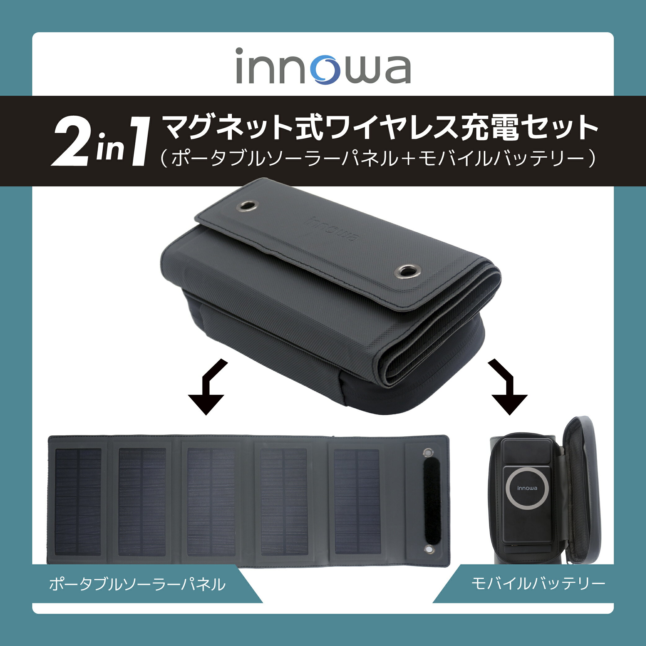 innowa 2in1マグネット式ワイヤレス充電セット（ポータブルソーラーパネル＋モバイルバッテリー）