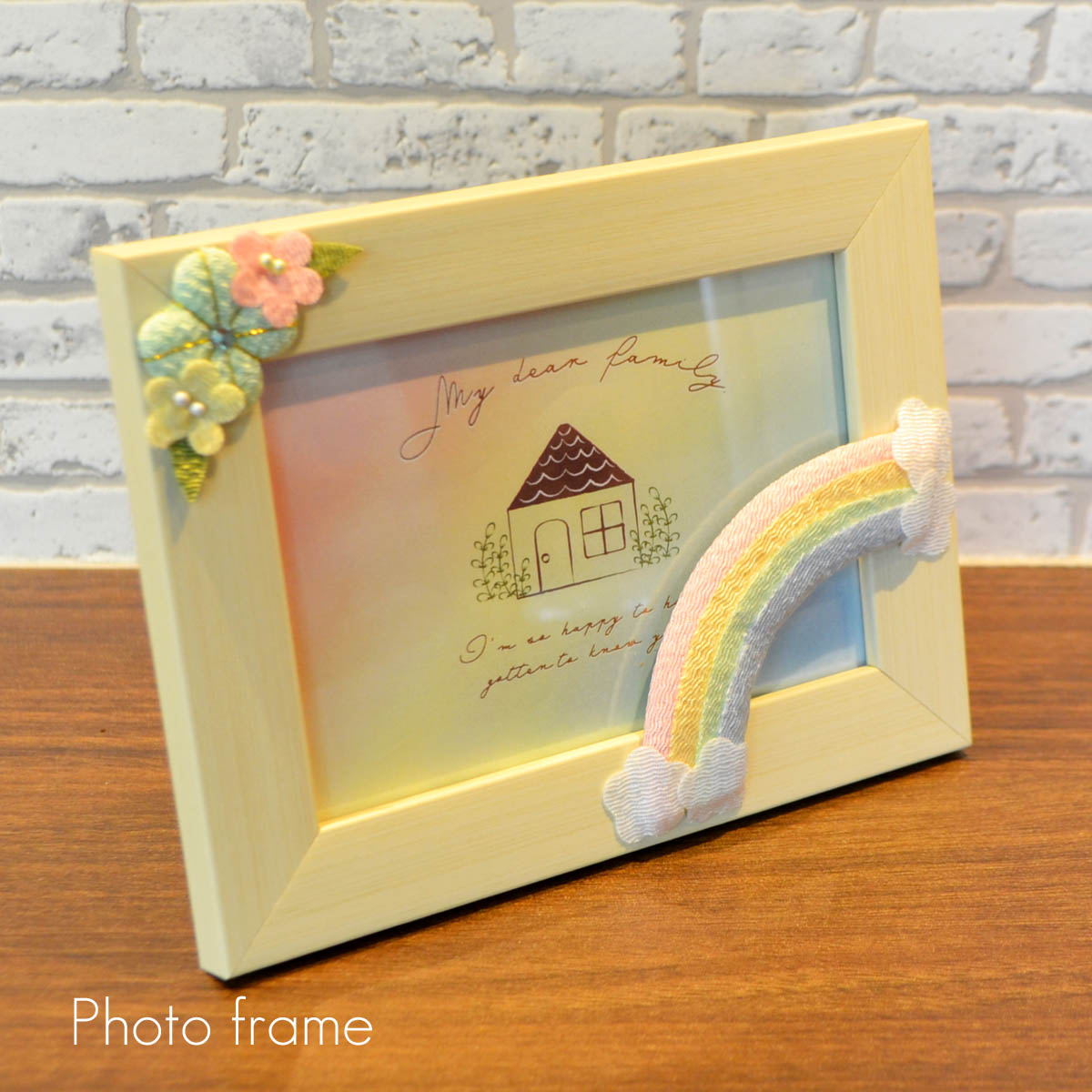 L版写真立て フォトフレーム 012 ちりめん細工 クリーム かわいい おしゃれ がく 額 ペット写真額 手元..