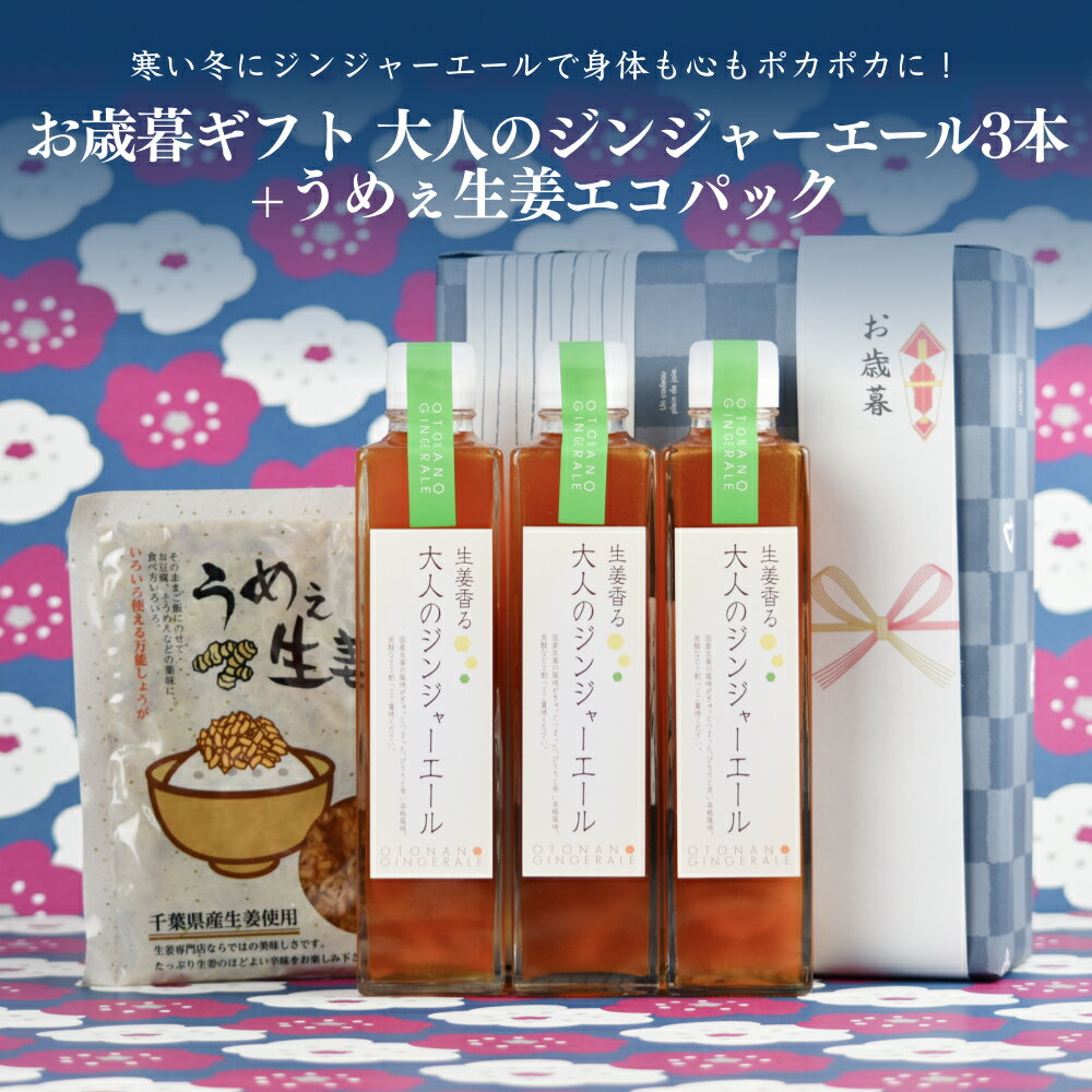 お歳暮ギフト 大人のジンジャーエール3本セット（うめぇ生姜エコパック1袋付き） 送料無料(沖縄除く)