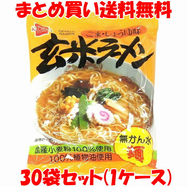 健康フーズ 玄米ラーメン らーめん らー麺 ごま しょうゆ味 袋麵 即席 インスタント 国産小麦粉 玄米粉 袋入 100g×30袋(1ケース) まとめ買い送料無料