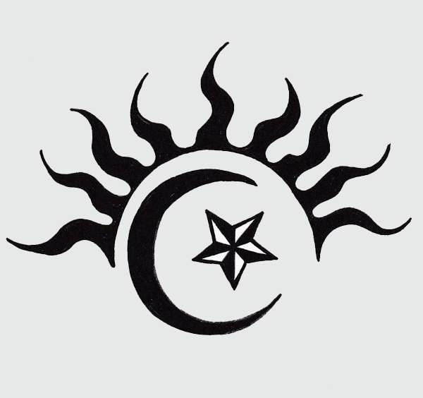 ★送料無料メール便★手描きステンシルdeタトゥー/太陽・月・星　W10cm