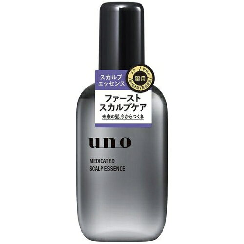 uno MEDICATED SCALP ESSENCE　未来の髪、今からつくれ5種の有効成分配合。未来へのファーストスカルプケア。フケ・かゆみ・抜け毛予防・発毛促進。毛根へアプローチして毛生促進・発毛促進（パントテニルエチルエーテル）。頭皮血行を促進して抜け毛予防・育毛（センブリエキス・ニコチン酸アミド）。心地よくナチュラルなシトラスグリーンティーの香り＜使用方法＞・シャンプーの後、タオルドライ後に、地肌の気になる部分に適量スプレーします。・その後、指の腹を使ってマッサージするようにもみこみ、なじませてください。＜注意事項＞※お手元に届いた商品を必ずご確認ください◇目に入らないようにご注意ください。もし入った場合はすぐに水かぬるま湯で洗い流してください。目に異物感が残る場合は、眼科医にご相談ください。◇乳幼児の手の届かないところに置いてください。◇保管状況によっては黄色く変色する場合がありますが、品質には問題ありません。◇日のあたるところや高温のところに置かないでください。◇ご使用後はキャップをきちんと閉めてください。＜成分＞ニコチン酸アミド*、イソプロピルメチルフェノール*、グリチルリチン酸ジカリウム*、パントテニルエチルエーテル*、センブリエキス*、ニンジンエキス、シャクヤクエキス、ヨクイニンエキス、加水分解ケラチン液、エタノール、精製水、l-メントール、1，3-ブチレングリコール、ローズマリーエキス、ショウキョウエキス、ローヤルゼリーエキス、チャエキス（1）、L-イソロイシン、L-バリン、L-フェニルアラニン、L-アスパラギン酸、L-アラニン、L-アルギニン、L-セリン、L-ヒスチジン、L-プロリン、グリシン、乳酸ナトリウム液、L-スレオニン、L-ピロリドンカルボン酸、DL-ピロリドンカルボン酸ナトリウム液、ポリオキシエチレンポリオキシプロピレンデシルテトラデシルエーテル、クエン酸、クエン酸ナトリウム、水酸化ナトリウム、香料*は「有効成分」、無表示は「その他成分」販売名ウーノ SCローション内容量150mL区分医薬部外品発売元株式会社ファイントゥデイ製造販売元東洋ビューティ株式会社広告文責昭和薬品株式会社連絡先電話番号 03-3254-4425※モニターの設定や部屋の照明等により実際の商品と色味が異なる場合がございます。※パッケージデザイン等は予告なく変更されることがあります。JANコード 4550516503275