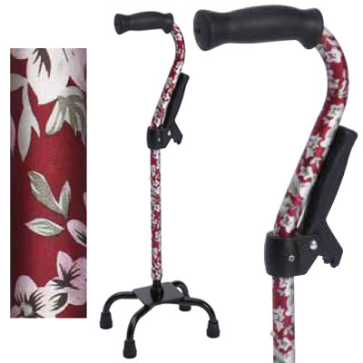 四点杖補助グリップ付き　花柄赤(WB3801) 多点ステッキ　4点杖　フジホーム