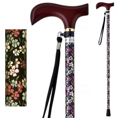夢ライフステッキ 柄杖伸縮型 【スリムタイプ】忘れな草 おしゃれ杖 花柄杖 ウェルファン
