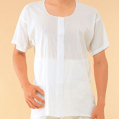 紳士クレープ前開き(半袖)(CH1)【LLサイズ】紳士用肌着半袖 丸型マジック肌着 神戸生絲