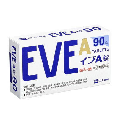 医薬品に関する注意文言 商品の説明 商品紹介 ●イブA錠は、痛み・熱にすばやくすぐれた効き目をあらわすイブプロフェンに、その鎮痛・解熱効果を高めるアリルイソプロピルアセチル尿素と無水カフェインを配合した製剤です。 医薬品は、用法用量を逸脱すると重大な健康被害につながります。必ず使用する際に商品の説明書をよく読み、用法用量を守ってご使用ください。用法用量を守って正しく使用しても、副作用が出ることがあります。異常を感じたら直ちに使用を中止し、医師又は薬剤師に相談してください。 【効能・効果】 ●月経痛(生理痛)・頭痛・歯痛・咽喉痛・関節痛・筋肉痛・神経痛・腰痛・肩こり痛・抜歯後の疼痛・打撲痛・耳痛・骨折痛・ねんざ痛・外傷痛の鎮痛 ●悪寒・発熱時の解熱 【用法・用量】 次の1回量を1日3回を限度とし、なるべく空腹時をさけて水又はぬるま湯で服用してください。 服用間隔は4時間以上おいてください。 年齢 / 1回量 成人(15才以上) / 2錠 15才未満 / 服用しない (1)用法・用量を厳守してください。 (2)錠剤の取り出し方 錠剤の入っているPTPシートの凸部を指先で強く押して裏面のアルミ箔を破り、取り出してお飲みください。(誤ってそのまま飲み込んだりすると食道粘膜に突き刺さるなど思わぬ事故につながります。) 【成分・分量】 2錠中 イブプロフェン・・・150mg アリルイソプロピルアセチル尿素・・・60mg 無水カフェイン・・・80mg 添加物:クロスカルメロースNa、無水ケイ酸、セルロース、ヒドロキシプロピルセルロース、ヒプロメロース、マクロゴール、ステアリン酸Mg、タルク、酸化チタン 医薬品の販売について 【使用上の注意】 ■■してはいけないこと■■ (守らないと現在の症状が悪化したり、副作用・事故が起こりやすくなります。) 1.次の人は服用しないでください。 (1)本剤又は本剤の成分によりアレルギー症状を起こしたことがある人。 (2)本剤又は他の解熱鎮痛薬、かぜ薬を服用してぜんそくを起こしたことがある人。 (3)15才未満の小児。 (4)出産予定日12週以内の妊婦。 2.本剤を服用している間は、次のいずれの医薬品も服用しないでください。 他の解熱鎮痛薬、かぜ薬、鎮静薬、乗物酔い薬 3.服用後、乗物又は機械類の運転操作をしないでください。 (眠気等があらわれることがあります。) 4.服用前後は飲酒しないでください。 5.長期連用しないでください。 ■■相談すること■■ 1.次の人は服用前に医師、歯科医師、薬剤師又は登録販売者に相談してください。 (1)医師又は歯科医師の治療を受けている人。 (2)妊婦又は妊娠していると思われる人。 (3)授乳中の人。 (4)高齢者。 (5)薬などによりアレルギー症状を起こしたことがある人。 (6)次の診断を受けた人。 心臓病、腎臓病、肝臓病、全身性エリテマトーデス、混合性結合組織病 (7)次の病気にかかったことのある人。 胃・十二指腸潰瘍、潰瘍性大腸炎、クローン病 2.服用後、次の症状があらわれた場合は副作用の可能性があるので、直ちに服用を中止し、 この説明書を持って医師、薬剤師又は登録販売者に相談してください。 関係部位・・・症状 皮膚・・・発疹・発赤、かゆみ、青あざができる 消化器・・・吐き気・嘔吐、食欲不振、胃部不快感、胃痛、口内炎、胸やけ、 胃もたれ、胃腸出血、腹痛、下痢、血便 精神神経系・・・めまい 循環器・・・動悸 呼吸器・・・息切れ その他・・・目のかすみ、耳なり、むくみ、鼻血、歯ぐきの出血、出血が止まり にくい、出血、背中の痛み、過度の体温低下、からだがだるい まれに下記の重篤な症状が起こることがあります。その場合は直ちに医師の診療を受けてください。 症状の名称・・・症状 ショック(アナフィラキシー)・・・服用後すぐに、皮膚のかゆみ、じんましん、声のかすれ、くしゃみ、のどのかゆみ、息苦しさ、動悸、意識の混濁等があらわれる。 皮膚粘膜眼症候群(スティーブンス・ジョンソン症候群)、中毒性表皮壊死融解症・・・高熱、目の充血、目やに、唇のただれ、のどの痛み、皮膚の広範囲の発疹・発赤等が持続したり、急激に悪化する。 肝機能障害・・・発熱、かゆみ、発疹、黄疸(皮膚や白目が黄色くなる)、褐色尿、全身のだるさ、食欲不振等があらわれる。 腎障害・・・発熱、発疹、尿量の減少、全身のむくみ、全身のだるさ、関節痛(節々が痛む)、下痢等があらわれる。 無菌性髄膜炎・・・首すじのつっぱりを伴った激しい頭痛、発熱、吐き気・嘔吐等の症状があらわれる。(このような症状は、特に全身性エリテマトーデス又は混合性結合組織病の治療を受けている人で多く報告されている。) ぜんそく・・・息をするときゼーゼー、ヒューヒューと鳴る、息苦しい等があらわれる。 再生不良性貧血・・・青あざ、鼻血、歯ぐきの出血、発熱、皮膚や粘膜が青白くみえる、疲労感、動悸、息切れ、気分が悪くなりくらっとする、血尿等があらわれる。 無顆粒球症・・・突然の高熱、さむけ、のどの痛み等があらわれる。 3.服用後、次の症状があらわれることがあるので、このような症状の持続又は増強が見られた場合には、服用を中止し、この説明書を持って医師、薬剤師又は登録販売者に相談してください。 便秘、眠気 4.5~6回服用しても症状がよくならない場合は服用を中止し、この説明書を持って医師、歯科医師、薬剤師又は登録販売者に相談してください。 【お問い合わせ先】 お買い求めのお店、又はお客様相談室にお問い合わせください。 エスエス製薬株式会社 お客様相談室 〒163-1488 東京都新宿区西新宿3-20-2 0120-028-193 9時から17時30分まで(土、日、祝日を除く) 【広告文責】 笑和生活薬局 TEL 03-5918-7549 文責：薬剤師　西沢 宏司