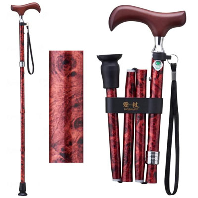 愛杖Eシリーズ　折りたたみ　ブラウンモクメ　E-251B　花柄杖　 ケイ・ホスピア