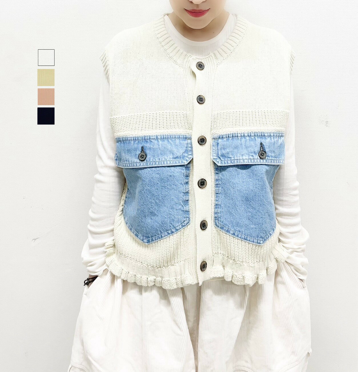 【tumugu】スフレランダムテレコクルーネック長袖 / TC25415