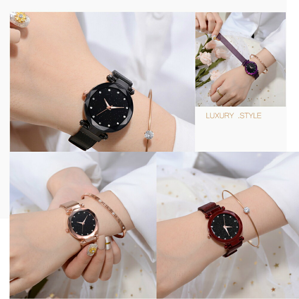 【時計修理技能士 プロデュース】【大人可愛い キラキラ ストーン】レディースウォッチ 腕時計 時計 レディース 星空 腕時計レディース 腕時計レディース プチプラ アクセサリー ホワイト かわいい ミラネーゼベルト ジルコニア ラインストーン ブラック ローズゴールド