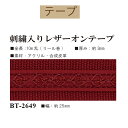 #送料無料約25mm幅刺繍入りレザーオンテープ約10m 【BT-2649】【ゆうパケット可】INAZUMA・イナズマお取り寄せ品