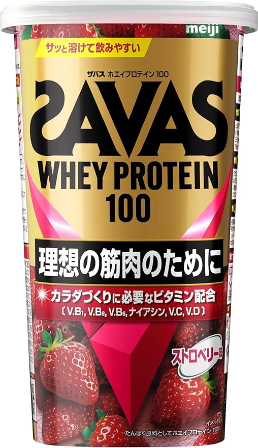 ザバス SAVAS ホエイプロテイン100 ストロベリー味 280g 明治 国内製造 プロテインパウダー 筋トレ ダ..