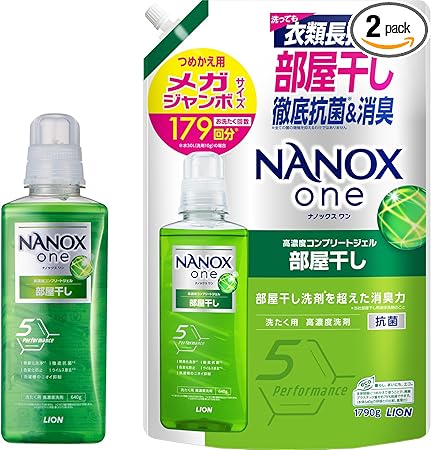 NANOX one ナノックスワン 部屋干し洗剤 本体640g＋詰替メガジャンボ1790g フォレストグリーン 強力消臭 抗菌 色変化防止 ウイルス除去 洗濯槽のニオイ対策 超コンパクト洗剤 部屋干し臭ゼロへ